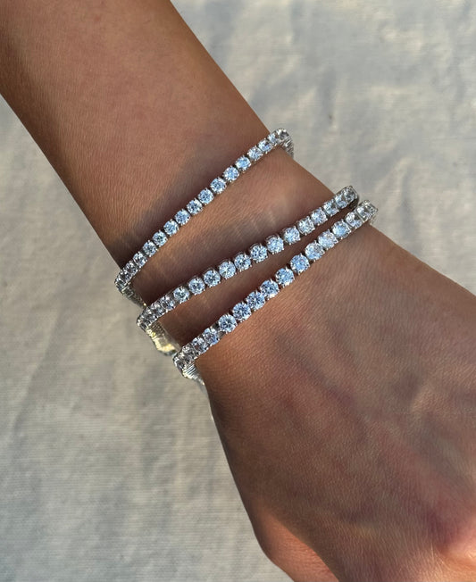 Classic Tennis Bracelet Sterling Silver — round-cut stones in sterling silver, product shot — Stone Symphony