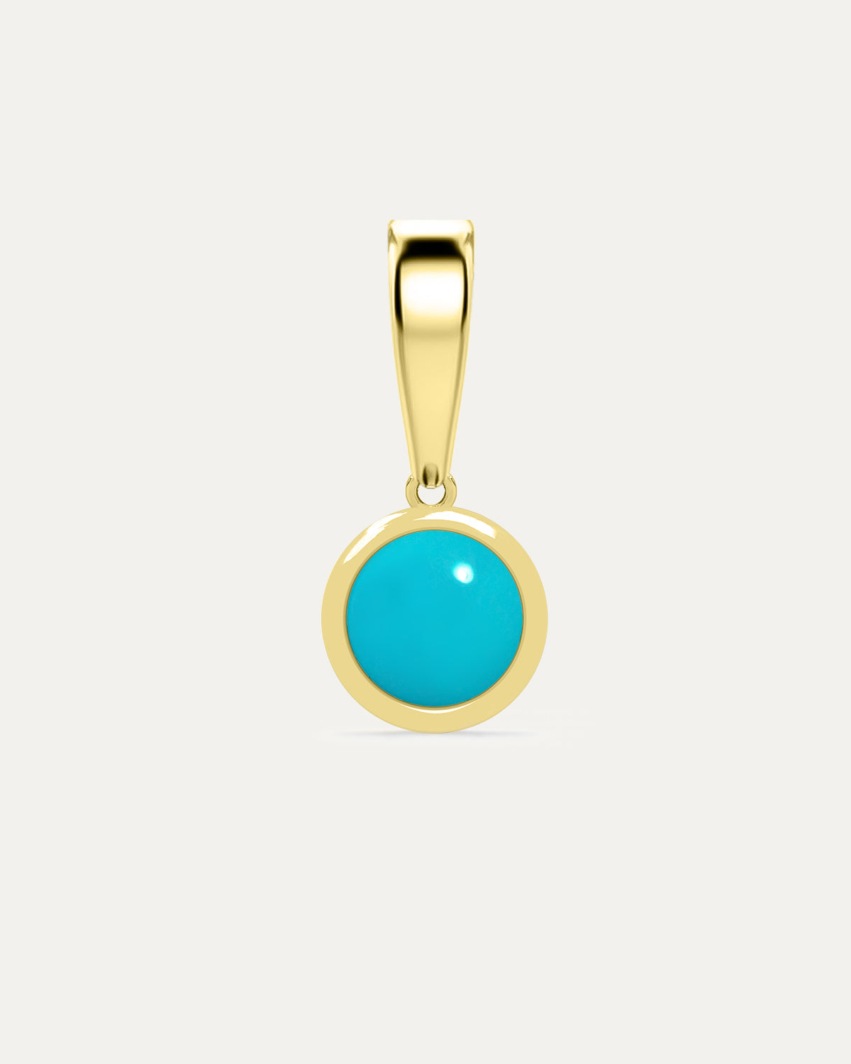 Aurelle Bezel Birthstone Charm in Turquoise — sky blue turquoise bezel-set in yellow gold with polished bail, studio product shot — Stone Symphony