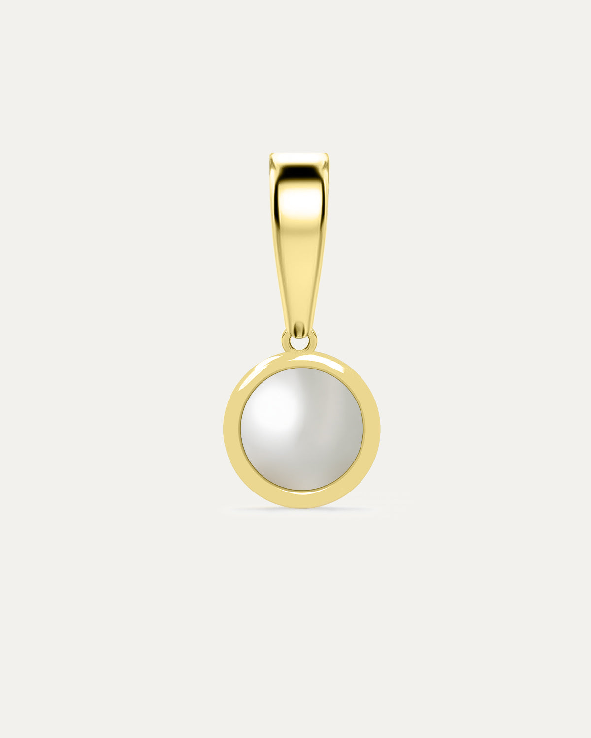 Aurelle Bezel Birthstone Charm in Pearl — lustrous pearl bezel-set in yellow gold with polished bail, studio product shot — Stone Symphony