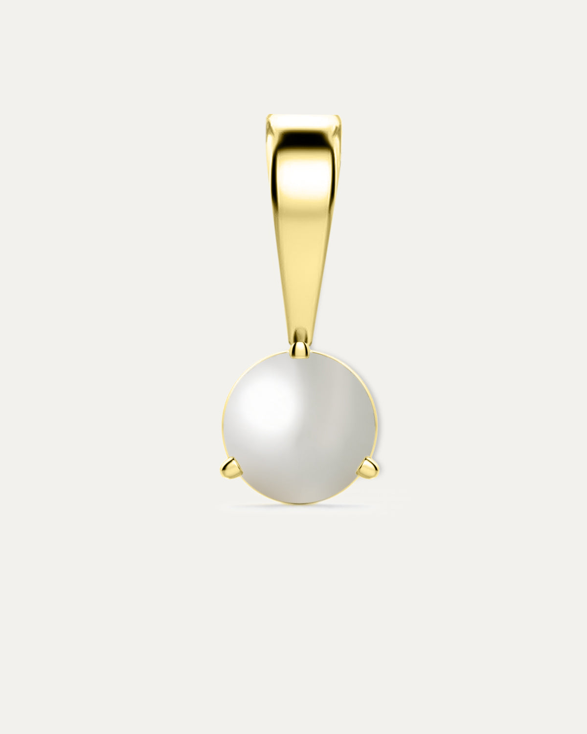 Pearl Birthstone Pendant — lustrous pearl in yellow gold bezel pendant with bail, studio product shot — Stone Symphony