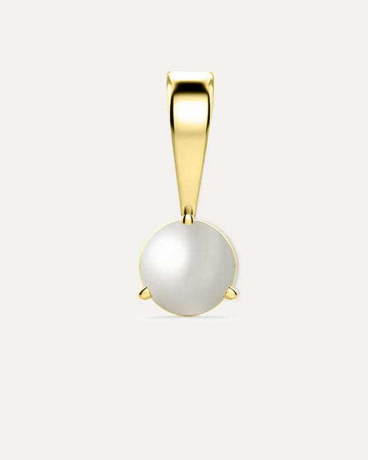 Pearl Birthstone Pendant — lustrous pearl in yellow gold bezel pendant with bail, studio product shot — Stone Symphony