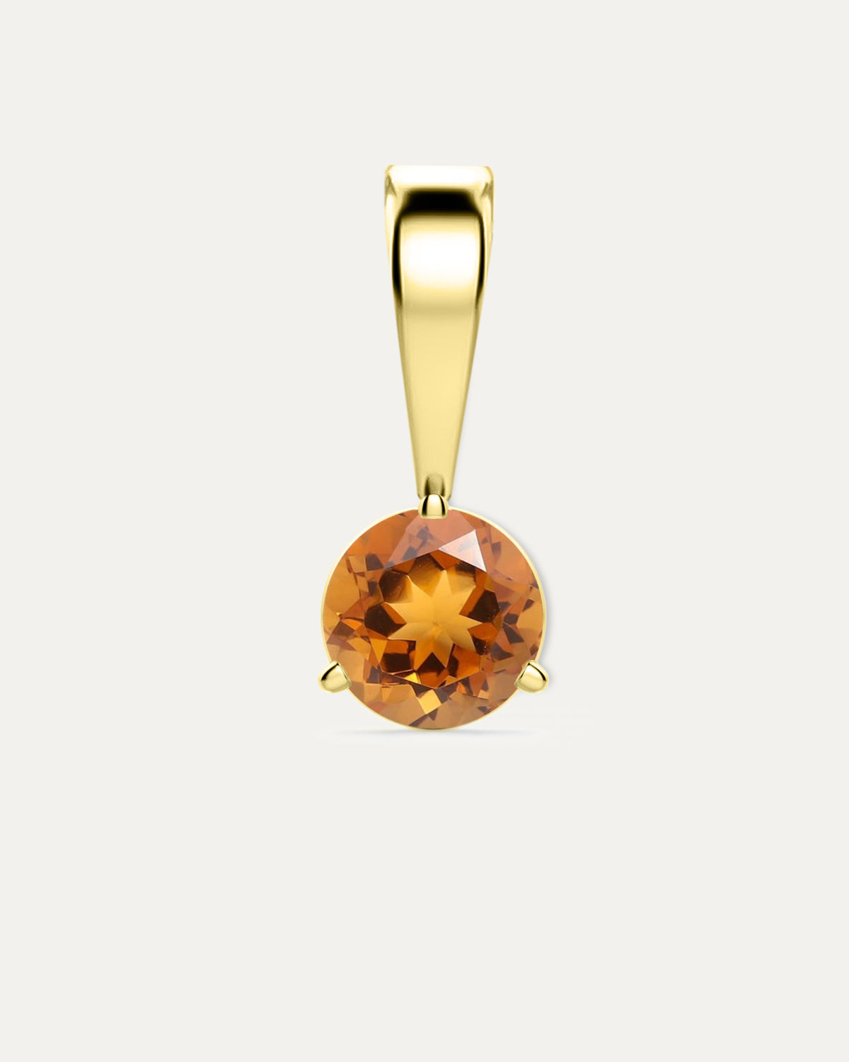 Citrine Birthstone Pendant — round golden citrine in yellow gold bezel pendant with bail, studio product shot — Stone Symphony