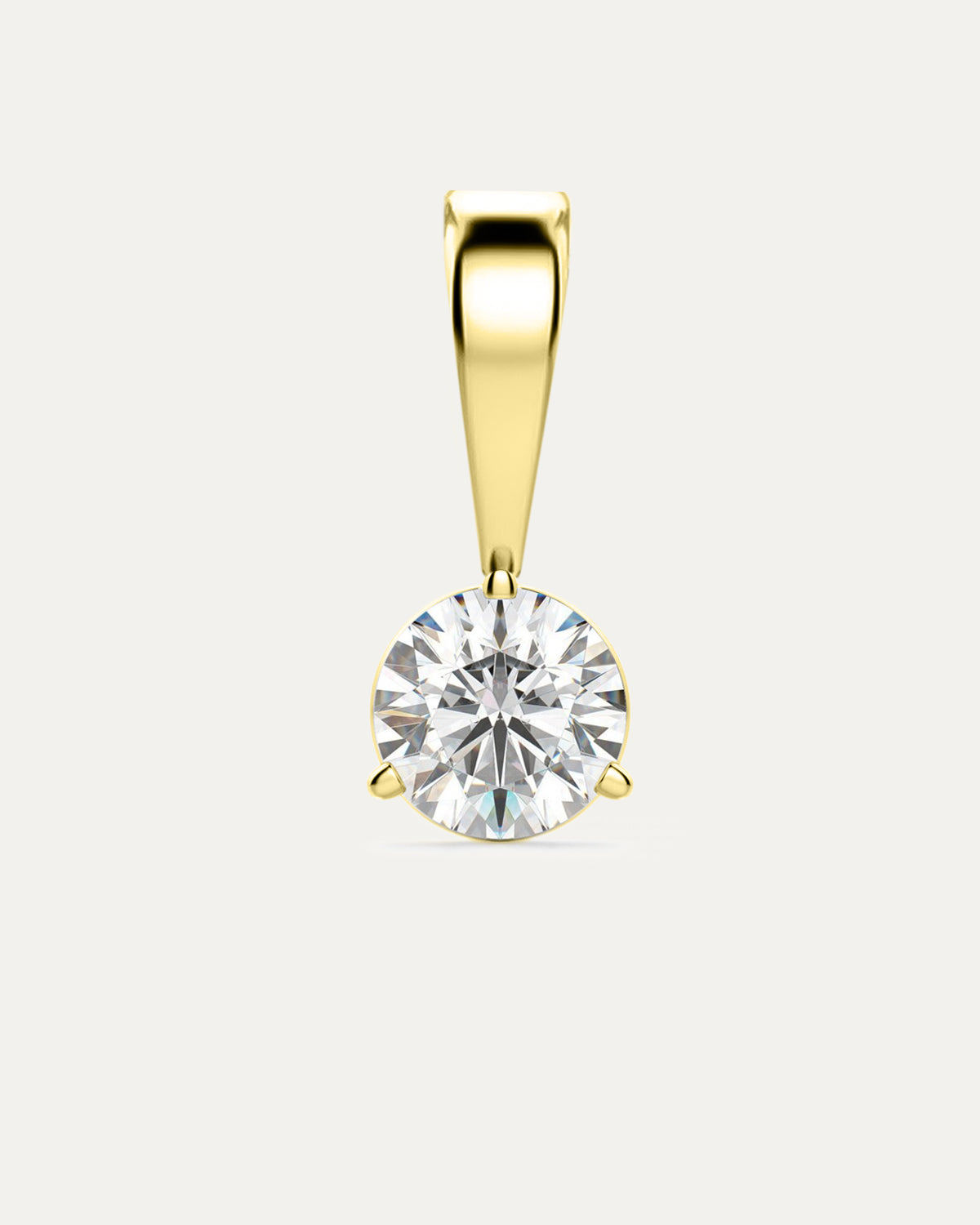 Diamond Birthstone Pendant — round brilliant diamond in yellow gold bezel pendant with bail, studio product shot — Stone Symphony