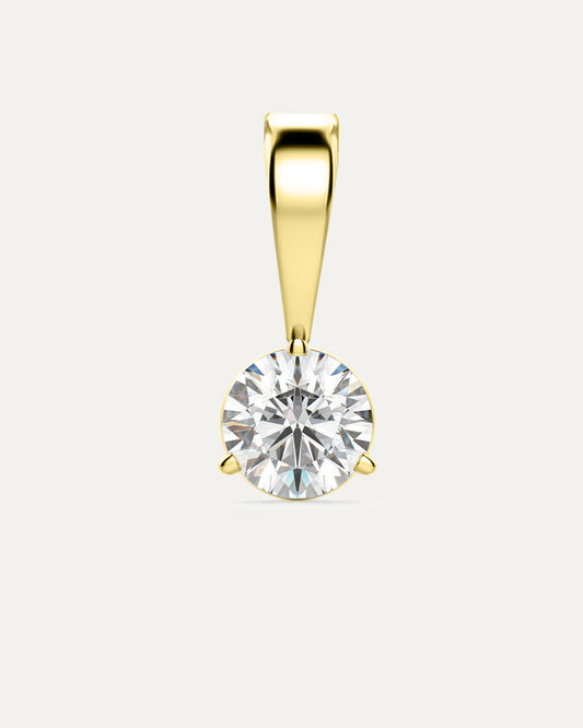 Diamond Birthstone Pendant — round brilliant diamond in yellow gold bezel pendant with bail, studio product shot — Stone Symphony