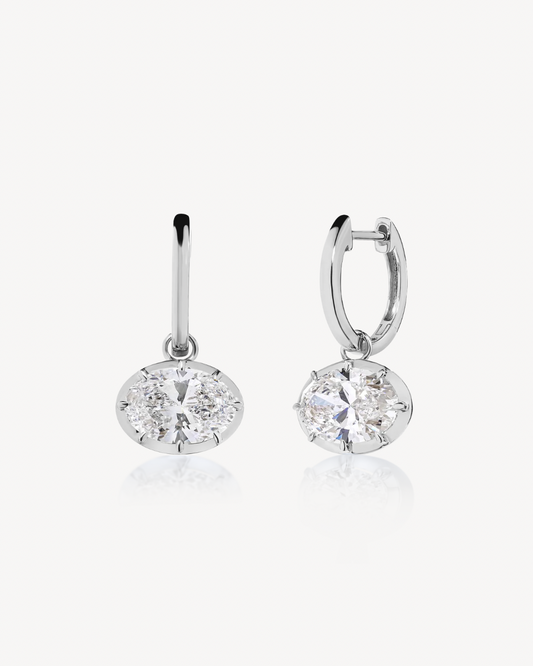 Helena Oval Drop Earrings in White Gold