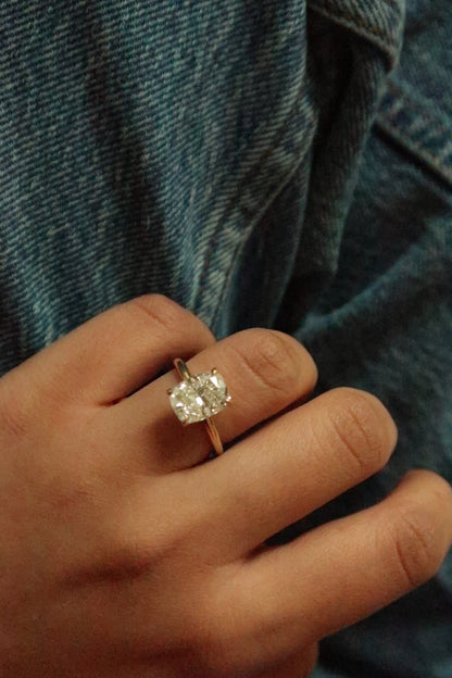 Elongated Cushion Diamond Solitaire Ring lifestyle — large cushion-cut diamond — Stone Symphony