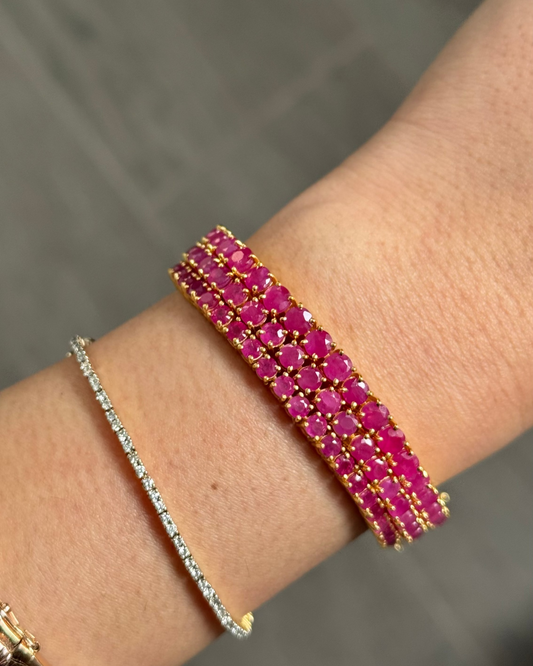 Classic Ruby Tennis Bracelet 18K gold vermeil — ruby stones in gold vermeil setting, product shot — Stone Symphony
