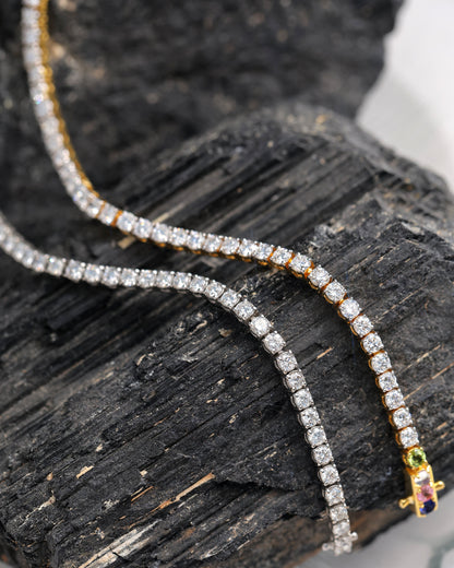 Classic Diamond Tennis Bracelet 14K white gold on wrist — professional editorial shot — Stone Symphony
