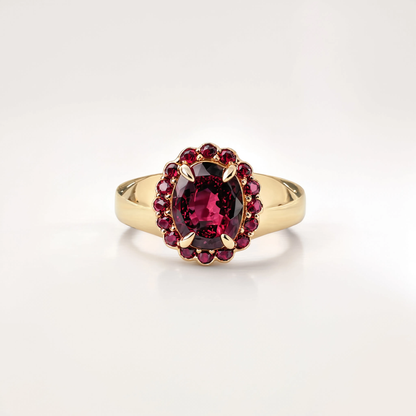 Rosette Ring in Rhodolite Garnet and Ruby