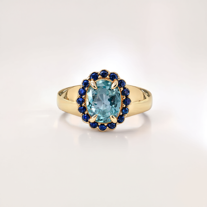 Rosette Ring in Aquamarine and Blue Sapphire