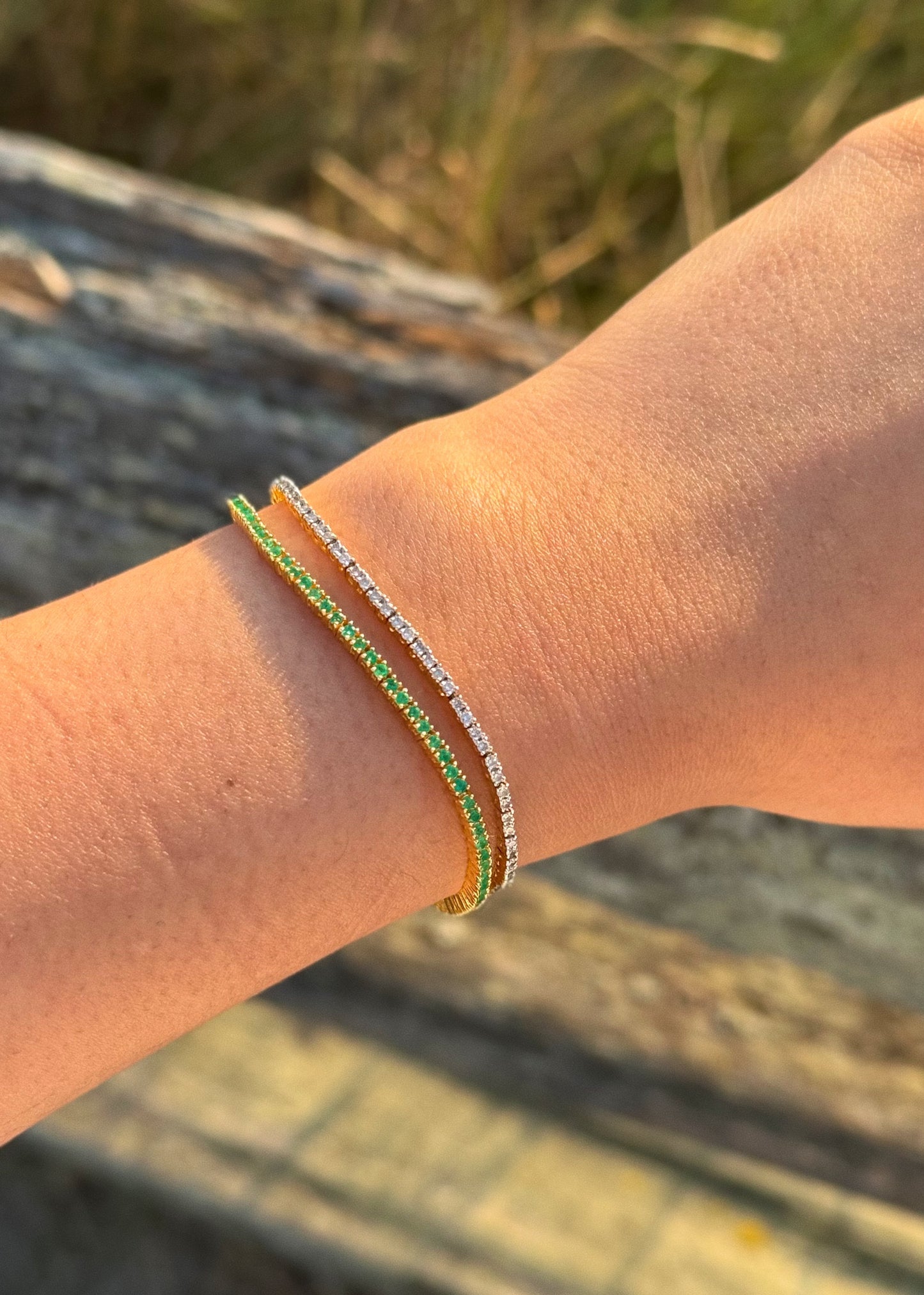 Grace Tennis Bracelet Emerald, Yellow Gold