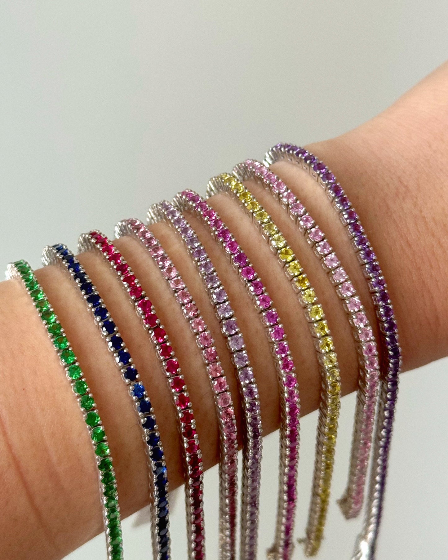 Lucie Round Tennis Bracelet lifestyle — worn on model — Stone Symphony