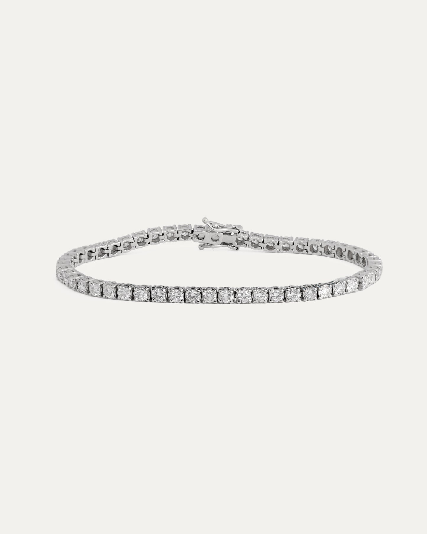 Classic Diamond Tennis Bracelet 14K white gold stacked — panoramic wrist shot — Stone Symphony