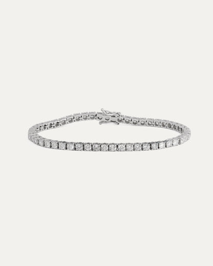 Classic Diamond Tennis Bracelet 14K white gold stacked — panoramic wrist shot — Stone Symphony