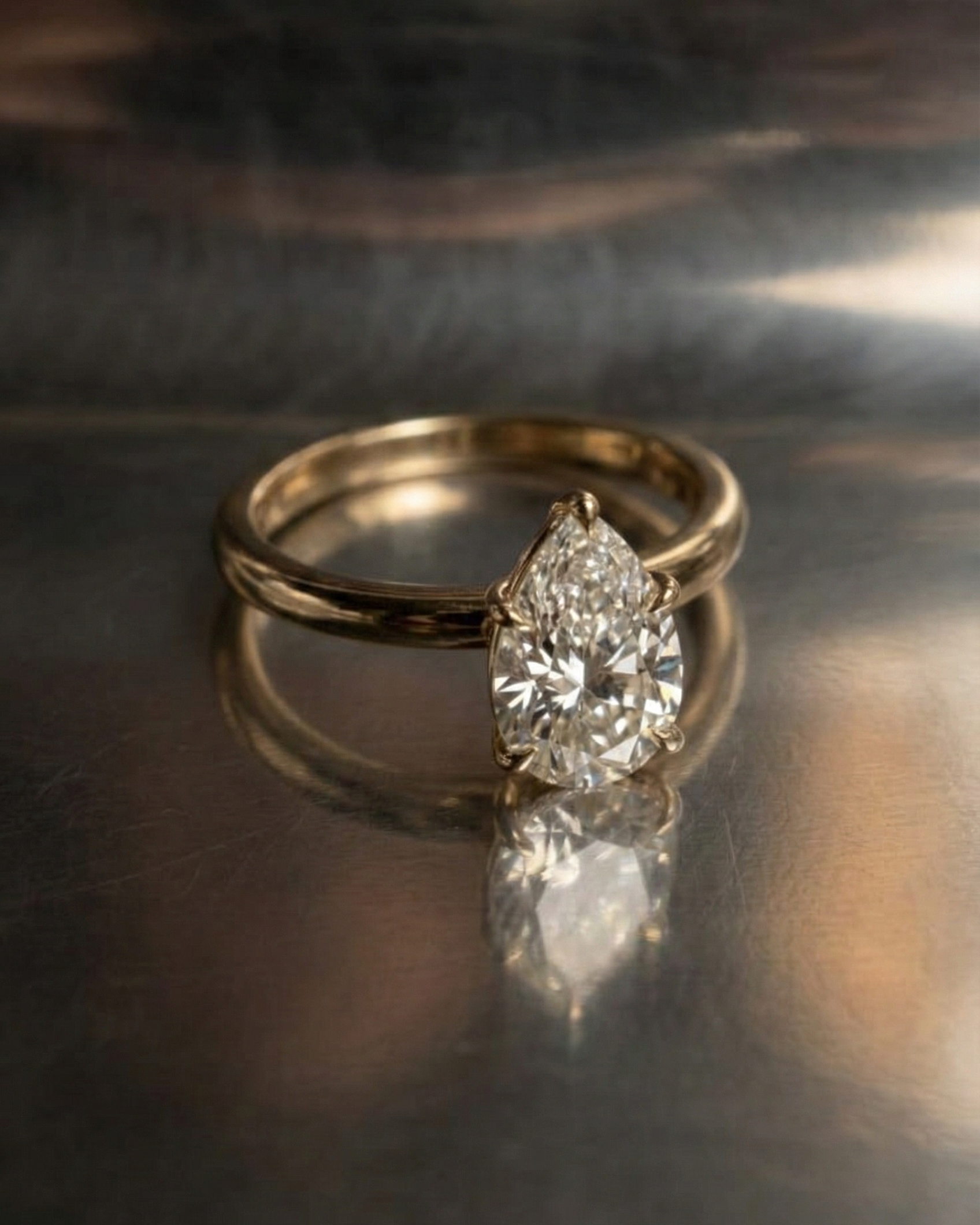 Pear Shaped Diamond Engagement Ring — yellow gold solitaire — Stone Symphony