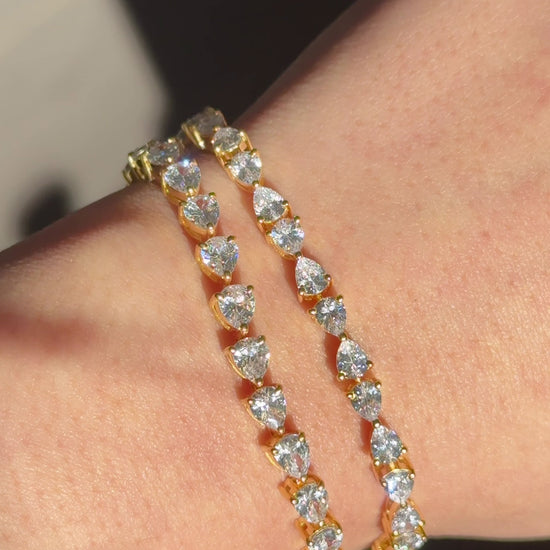 Dewdrop Inverted Pear Tennis Bracelet Gold Vermeil lifestyle — styled on wrist — Stone Symphony